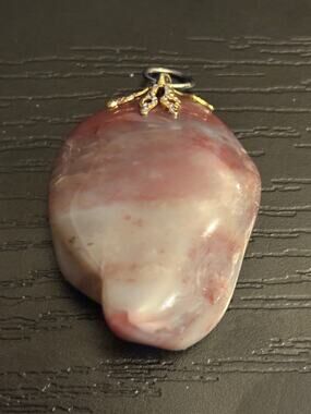 Vintage Pink Banded Agate Freeform Pendant Gold Tone